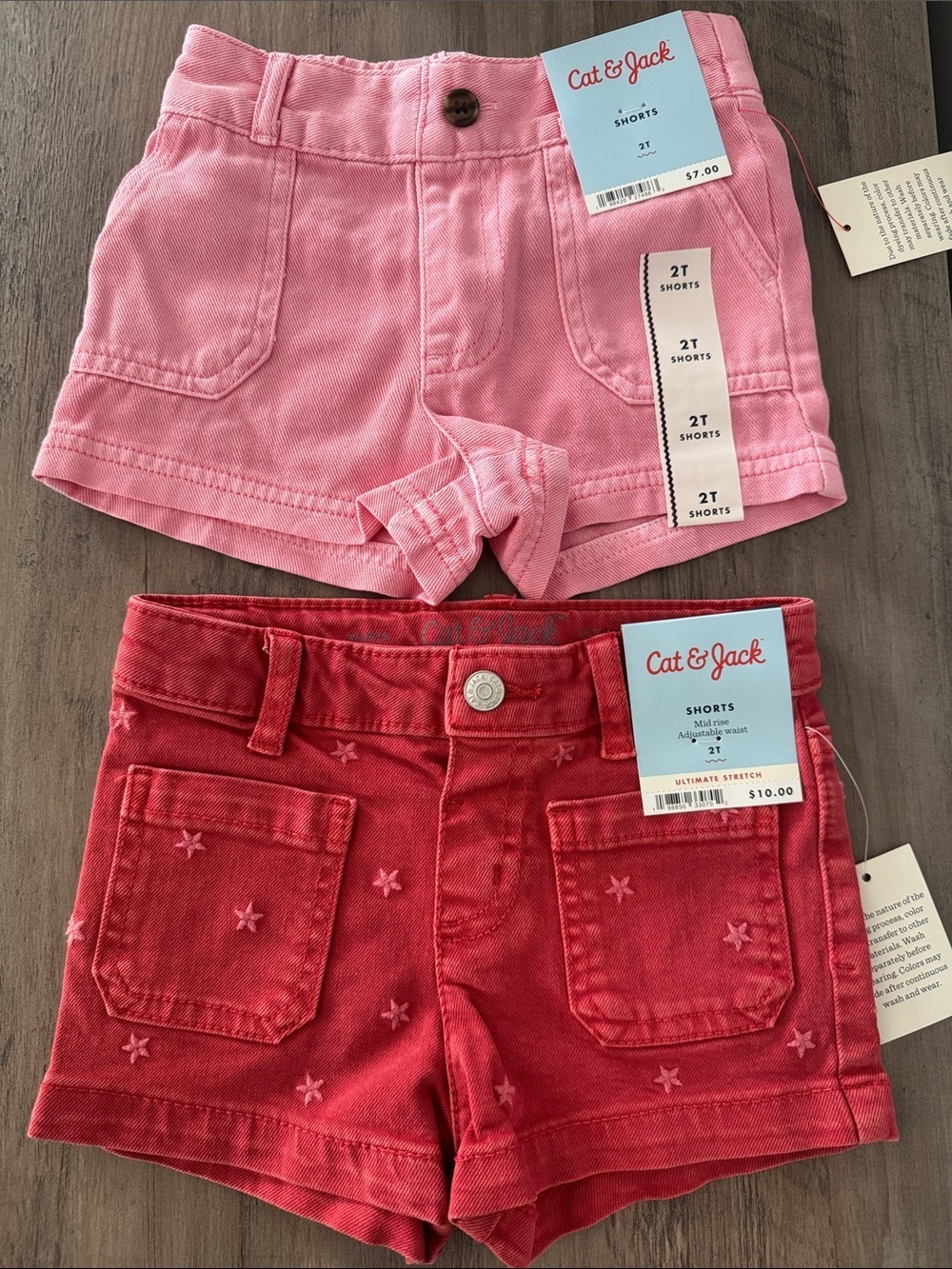 Cat & Jack Pink and Red Stars Toddler Girls' Shorts Set Size 2T New NWT